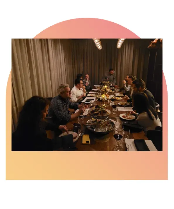 Guests gathered around a dinner table at Lavanda’s OPTECH steak and wine evening.