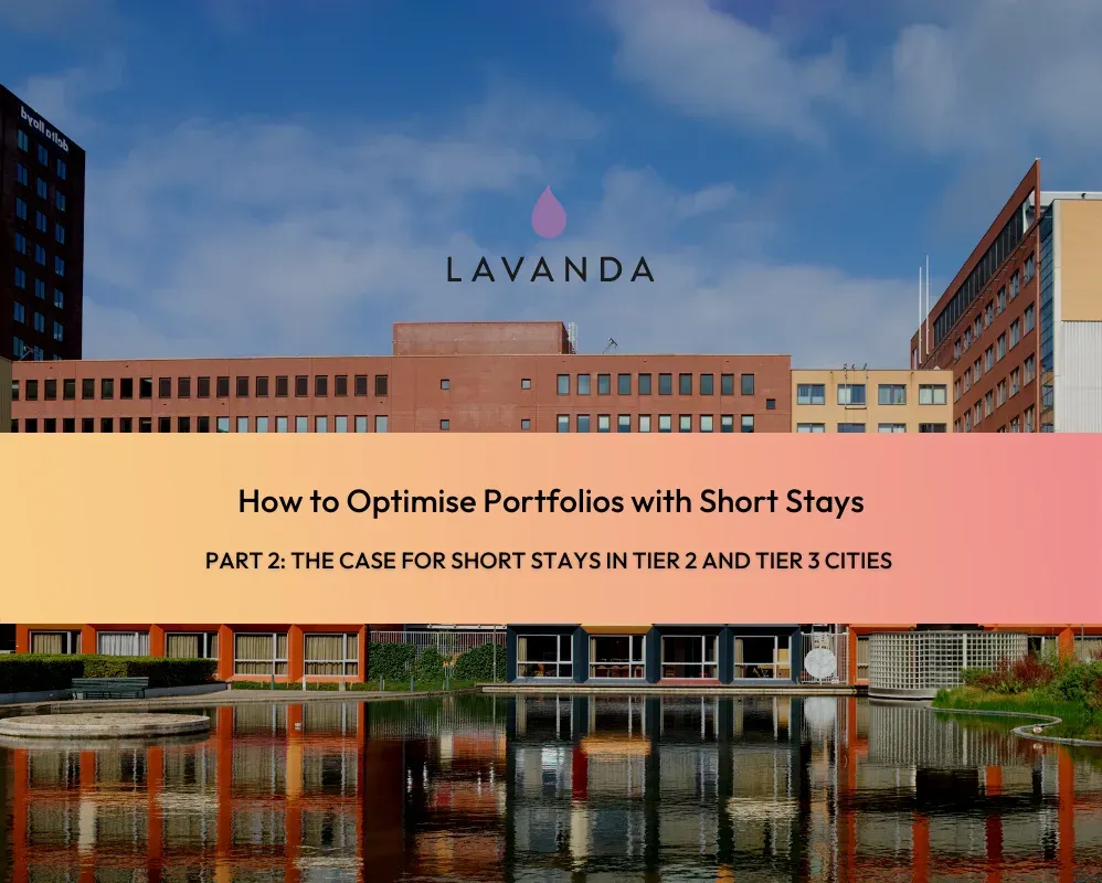 The ebook cover: a waterside city building under the title How to optimise portfolios with short stays, part two.