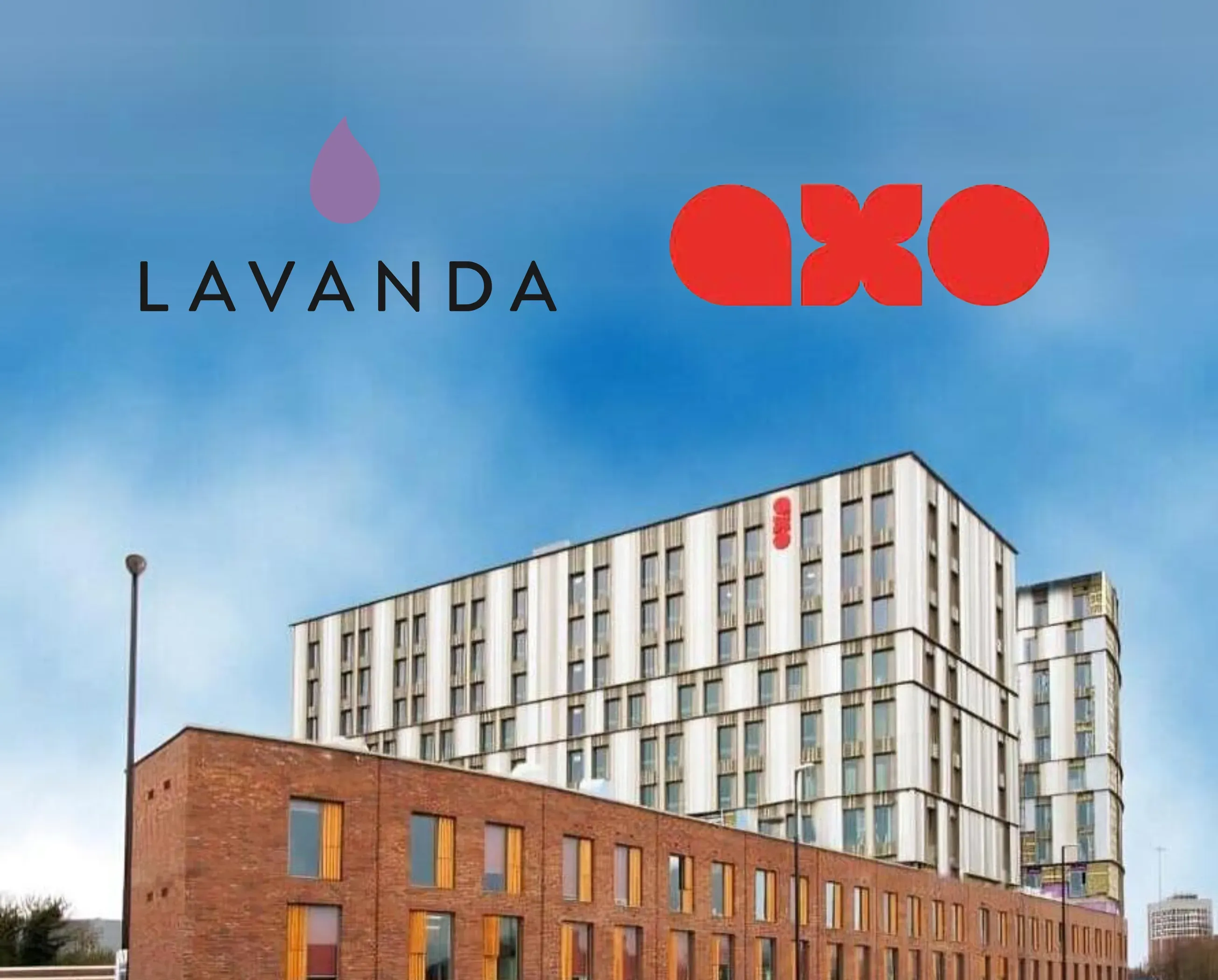 The Lavanda and axo marks above a modern student accommodation building.
